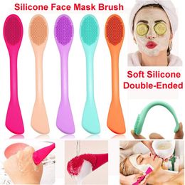 Nieuwste siliconen gezicht masker borstel dubbele kop zachte siliconen gezichtsreiniging borstel modder klei masker bodylotion en bb cc crème borstels gereedschap