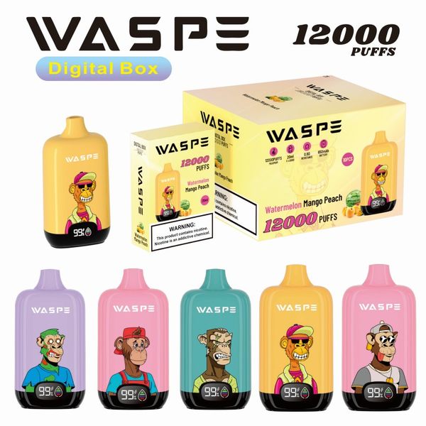 Envío gratis pantalla LCD inteligente ecig waspe vape puff vaper 12000 caja digital 12k puffs vape desechable Bobina de malla Tipo-C puerto de carga vaper