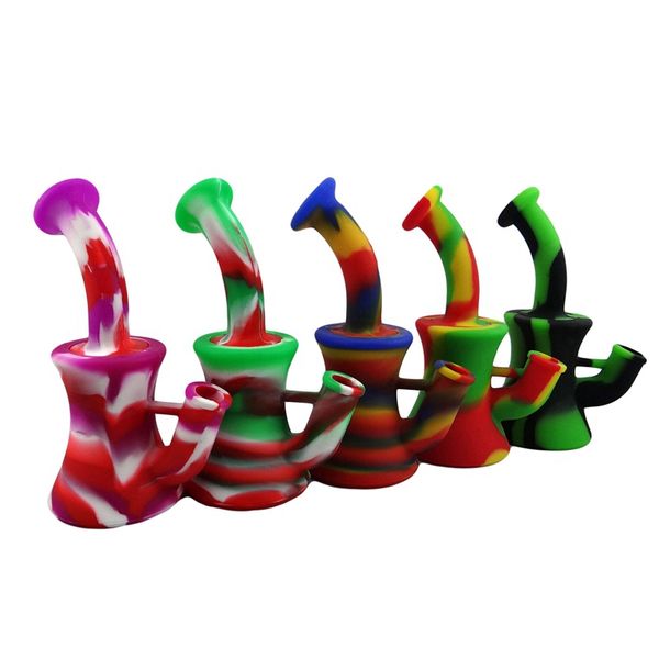 Cool Colorful Kit de tubos portátiles de silicona Hierba seca Filtro de tabaco Tazón de vidrio Pipa de agua Diseño innovador Hookah Fumar Shisha Titular de cigarrillos