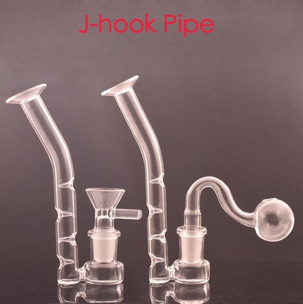 Le plus récent adaptateur d'arc de buse de tuyau de narguilé avec trou concave J-narguilé concave type de tube de pistolet en verre eau dab rig bong avec brûleur à huile mâle de 14 mm ou bol de tabac