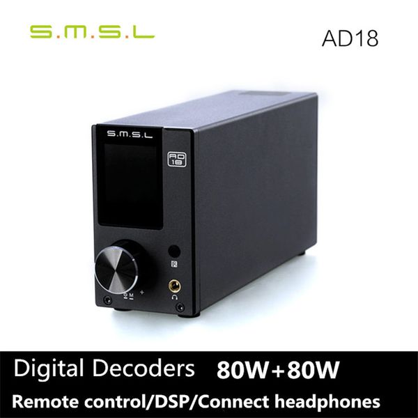 Freeshipping Date SMSL AD18 80W * 2 DSP HIFI Bluetooth Amplificateur audio numérique pur Décodeur optique / coaxial USB DAC avec télécommande