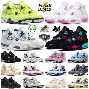 Met doos top jumpman 4s basketbalschoenen mannen vrouwen gefokt opnieuw bedacht jump man 4 roze oreo thunder militaire zwarte zeil heren trainers sneakers grote size 13