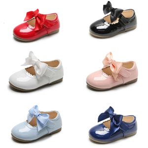 Nieuwste lente herfst Babymeisjes mode lakleer Big Bow Princess Mary Janes Party Solid Color Student Flats Shoes L2405 L2405