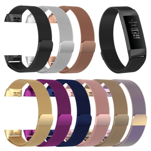 Le plus récent bracelet à boucle milanaise magnétique de remise en forme en acier inoxydable pour Fitbit Charge3 bracelet de remplacement pour bracelet de montre Fitbit Charge 3