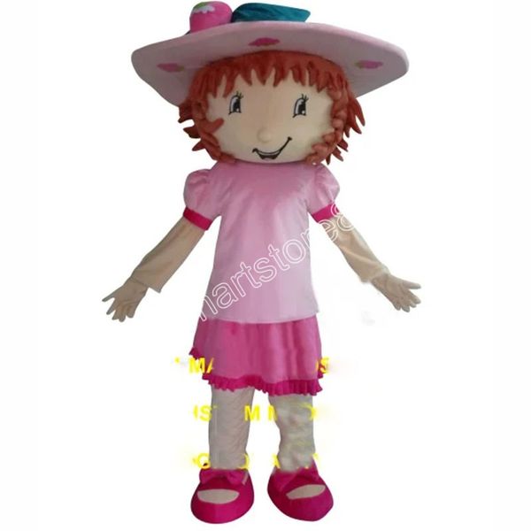 Costume de mascotte de fille aux fraises, de qualité supérieure, tenue unisexe de carnaval, de noël, d'anniversaire, de festival en plein air, accessoires promotionnels, robe de fête de vacances