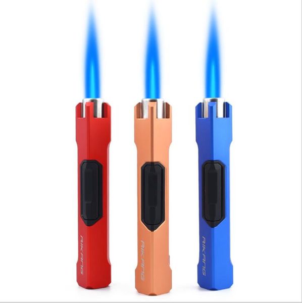 Le plus récent stylo puissant torches jet briquet butane coupe-vent droit cigare briquets allumeur sans gaz pour cuisine barbecue outils 3 couleurs