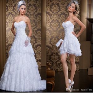 Nieuwste stijl 2 in 1 trouwjurken vintage een lijn lieverd mouwloze sexy bruidsjurken met afneembare rok vestidos de novia