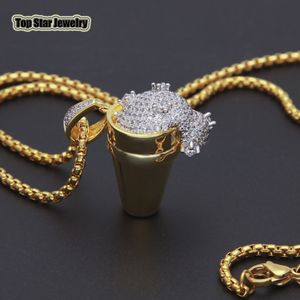 Date Style Brillant Cubique Zircone Styrofoam Coupe Pendentif Collier Cubain Lien Boîte Chaîne Pour Hommes Hip Hop Rappeur À La Mode Accessoires