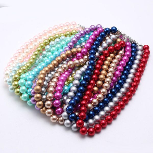 El más nuevo estilo de moda Color sólido perla chico collar grueso niñas Bubblegum Beads Chunky collar joyería para niños