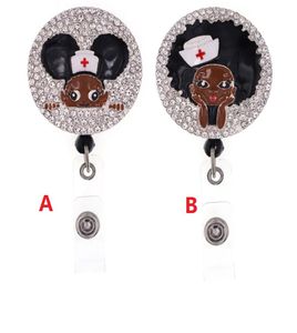 Nieuwste stijl sleutelhangers zwart meisje strass intrekbare ID-houder voor verpleegster naam accessoires badge reel met alligator clip7744188