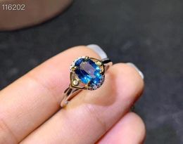 NOUVEAU style Ocean Blue Natural Topaz Ring 925 STERLING CERTIFIET CERTIFIEMENT NATUREL GEM PURE COMPLE RONNEGE RINE GIRLE GIRDE7226160518