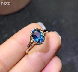 NOUVEAU style Ocean Blue Natural Topaz Ring 925 Sterling Silver Certified Natural Gem Pure Clean Ringe Ring Girl Girl7228490943