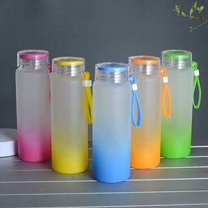 Date Sublimation Tumbler Mug Bouteille D'eau 500 ml Bouteilles En Verre Dépoli gradient Blanc Boisson ware Tasses Gradient Couleur