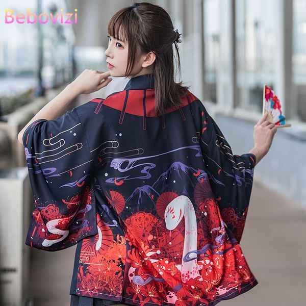 NOUVEAU Été Red Snake Printing lâche japonais Kimono Cardigan Femmes Men Harajuku Haori Kimono Cosplay Blouse Top Yukata