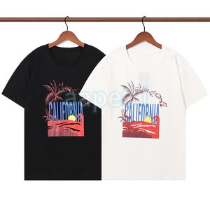 Las más nuevas camisetas de verano para hombre, camisetas con estampado de atardecer de árboles de coco a la moda, camisetas de manga corta para parejas, tallas asiáticas S-2XL