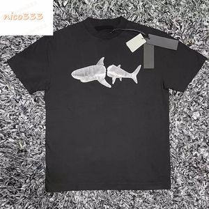 Sharks Letters T-shirt Coton Round Nou et femmes Sleeve courte décontractée