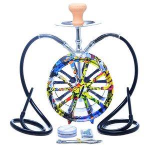 Nieuwste banden vorm acryl Arabische waterpijp instellen met keramische kom houtskool houder dubbele slang shisha chicha rokende waterleidingen