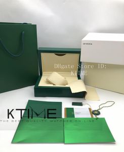 Nieuwste topkwaliteit Dark Green Handtas Watch Box Woody Case Boxes Booklet Card Tags en Papers Wipe Watches Link Packing Case2308850