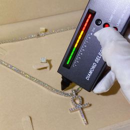 Nieuwste trend hete sieradenset 925 sterling zilver geel gouden kruis hanger moissanite diamanten ketting