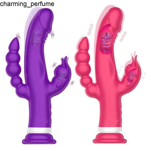 Le plus récent dispositif de masturbation de massage de massage à 20 vibrations à triple vibration avec vibrateur de lapin Butt Anal Plug pour les femmes