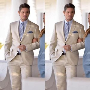 Nuevos dos botones Beige Wedding Groom Tuxedos Notch Lapel Groomsmen Mens Dinner Blazer Suit (Jacket + Pants + Tie) 264