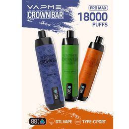 Nieuwste vapme kroonbar 18000 puffs dtl wegwerp vape 12 kleuren 650 mAh batterij vape met mesh spoel oplaadbare batterij 2% 5% puff 18k vs al fakher bang 18000