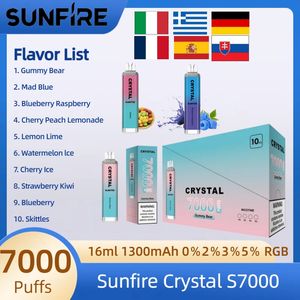 NOUVEAU MOD VAPOR MOD SUNFIRE CRISTAL 7000 PUFS POD DIRECTIVE avec 10 saveurs E-cig 16ml Préfilé 1300mAh Warehouse Original 10000 Puffes Alibaba Puff Distributeurs