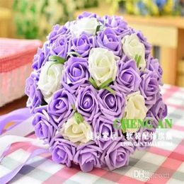 Nouveaux Bouquets De Mariage Pas Cher À La Main Artificielle Violet Beige Roses Première Classe Qualité Brides Bouquets240a