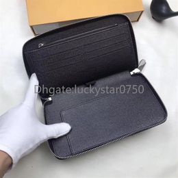 Nieuwste hele mannen Classic Standard Travel Wallet Fashion Leather Long Purse Money Bags Zipper Pouch Coin Pocket Note Compartiment 250O