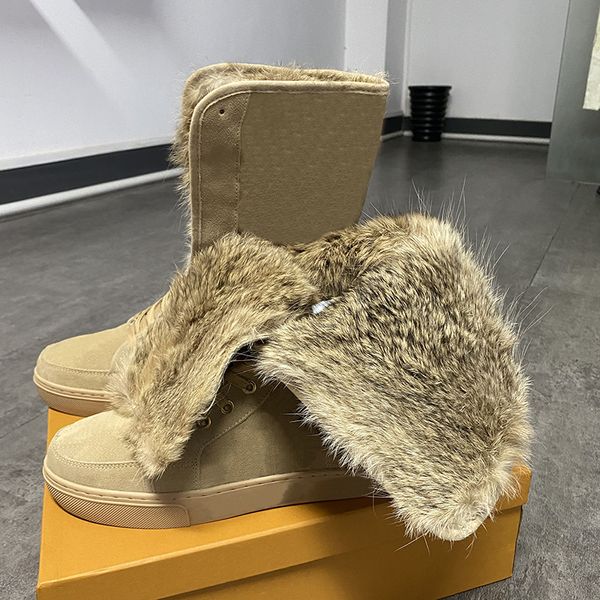 Los más nuevos botines de nieve de invierno Zapatos de diseñador Botas Martin de cuero hasta la rodilla Piel Australia Mujeres Shearling Gamuza con cordones Pisos Zapato con caja NO16