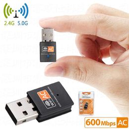 Newest Wireless USB Dual Band Adapter AC600 2.4GHz 5GHz WiFi Receiver Antenna PC Mini Computer Network Card 802.11ac 600Mbps