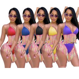 Nieuwste vrouwen bikini set twee stukken sexy kleurrijke kwasten zwempakken zomer ontspannen badpakken dames badmode mode zwemmen set geschenken