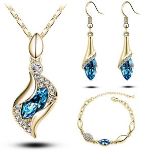 18K Plaqué Or Maison Oeil Forme Cristal Autrichien Collier Boucle D'oreille Bracelet Ensemble de Bijoux pour Femmes Mariée Bijoux De Mariage Fiançailles Beau Cadeau Whoelsae Prix