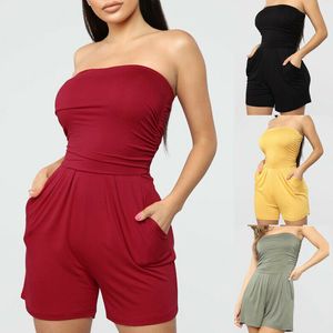 Date Femmes Hors Épaule Sans Bretelles Jumpsuit Summer Beach Shorts Pantalon Combishort T200704