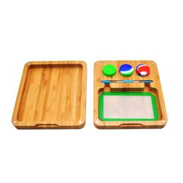 Nieuwste Wood Opbergdoos Lade Draagbare Innovatieve Ontwerp Siliconen Wax Oil Case Jar Lepel Roken Tool Magneet Rolling Mat Handroller DHL