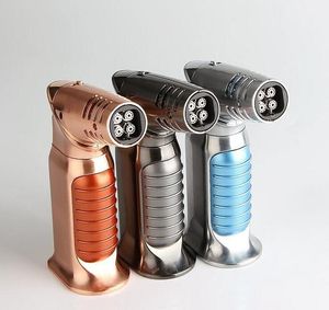 Le plus récent XXL quatre Torches torche Butane briquet Jet cuisson Barbecue coupe-vent briquets à cigarettes sans gaz 3 couleurs