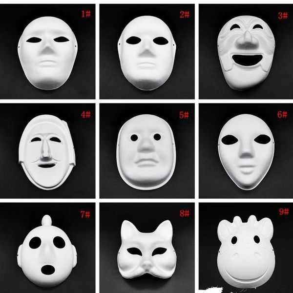 NewHalloween Máscaras faciales completas DIY Pulpa pintada a mano Papel cubierto Mache Máscara en blanco Máscaras de mascarada blanca Máscara de fiesta simple RRD8188