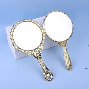 NUOVOSpecchi per trucco portatili Romantico Vintage Maniglia per mano Zerkalo Maniglia dorata Specchio cosmetico ovale rotondo Strumento per trucco Regalo