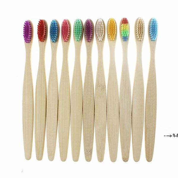 NEWHandle Brosse à dents en bambou naturel Arc-en-ciel Blanchiment coloré Brosses à dents à poils souples Soins bucco-dentaires écologiques à poils souples RRA11163