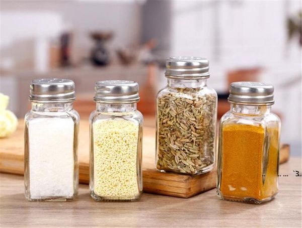 newHerb Spice Tools Bocaux de 80 ml Bouteilles de sel et de poivre Récipients carrés vides Shaker avec couvercle Bouchons métalliques hermétiques EWB6681