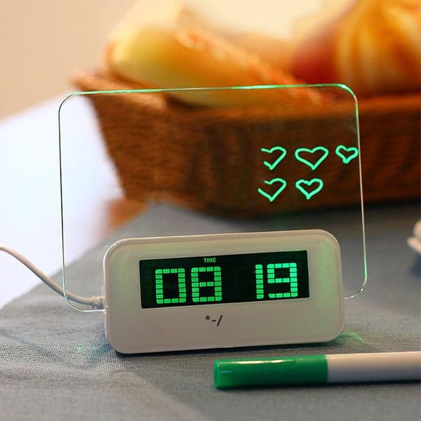 NEWLED Numérique Électronique Mini Table Horloges Calendrier Température En Plastique Glow Message Board Réveil Maison Chambre Fournitures RRD11340