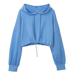 Sweat à capuche pour femme nouvellement coton décontracté à manches longues avec cordon de serrage taille coupée sweat-shirt court M30419 201102