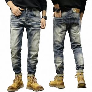 Nouvellement Fi Designer Hommes Jeans Rétro Bleu Stretch Slim Fit Élastique Ripped Jeans Hommes Vintage Pantalon Pantalon Denim Occasionnel Hombre E1eS #