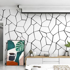 Nieuw vrijgegeven Nordic Style Wallpaper Zwart Wit Geometrisch Patroon 3D Stereo Moderne Minimalistische PVC Vinyl Muurtapier