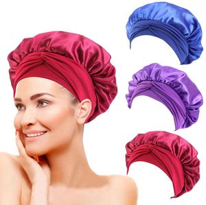 Nouvellement femmes Satin solide bonnets de douche chapeau de couchage nuit chapeaux de sommeil soins des cheveux Bonnet bonnet de nuit pour femmes hommes unisexe casquette bonnet de nuit 19 couleurs