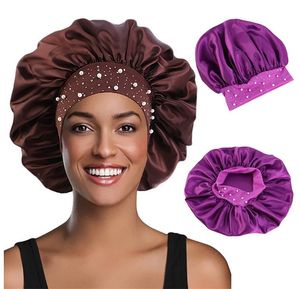 Nieuw vrouwen satijnen motorkap hoed zachte elastische band zijdeachtige nacht slaapkap haar wrap salon make -up haarverzorging tulband tulband accessoriet