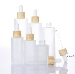 Newnatural Bamboo Caps Frosted Glass Dropper Flessen met lege etherische olie verpakking Container 20ml-100ml LLF12815
