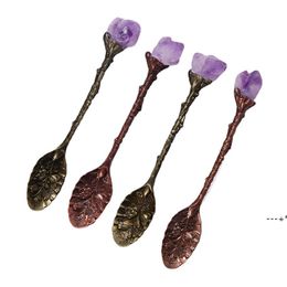 Newnatural Crystal Spoon Amethist Hand Gesneden Lange Handvat Koffie Mixing Lepel DIY Huishoudthee Set Accessoires RRA10713