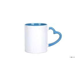 NEWNEW DIY Sublimatie 11oz Koffie Mok met Hart Handvat Keramiek 320 ml Witte keramiek Cups Kleurrijke Inner Coating Special door Sea Rre10960