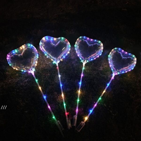 Globo Bobo de gran tamaño con LED en forma de corazón para decoración de fiestas con barra de remolque de 13,8 pulgadas, luces de cadena para el Día de San Valentín, globos coloridos RRE